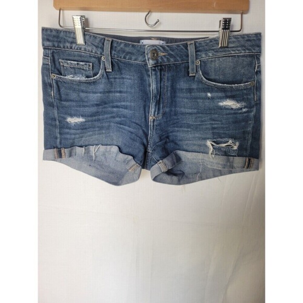 Paige Distressed Denim Shorts Women's Rolled Hem Medium Wash Size 27 Denim